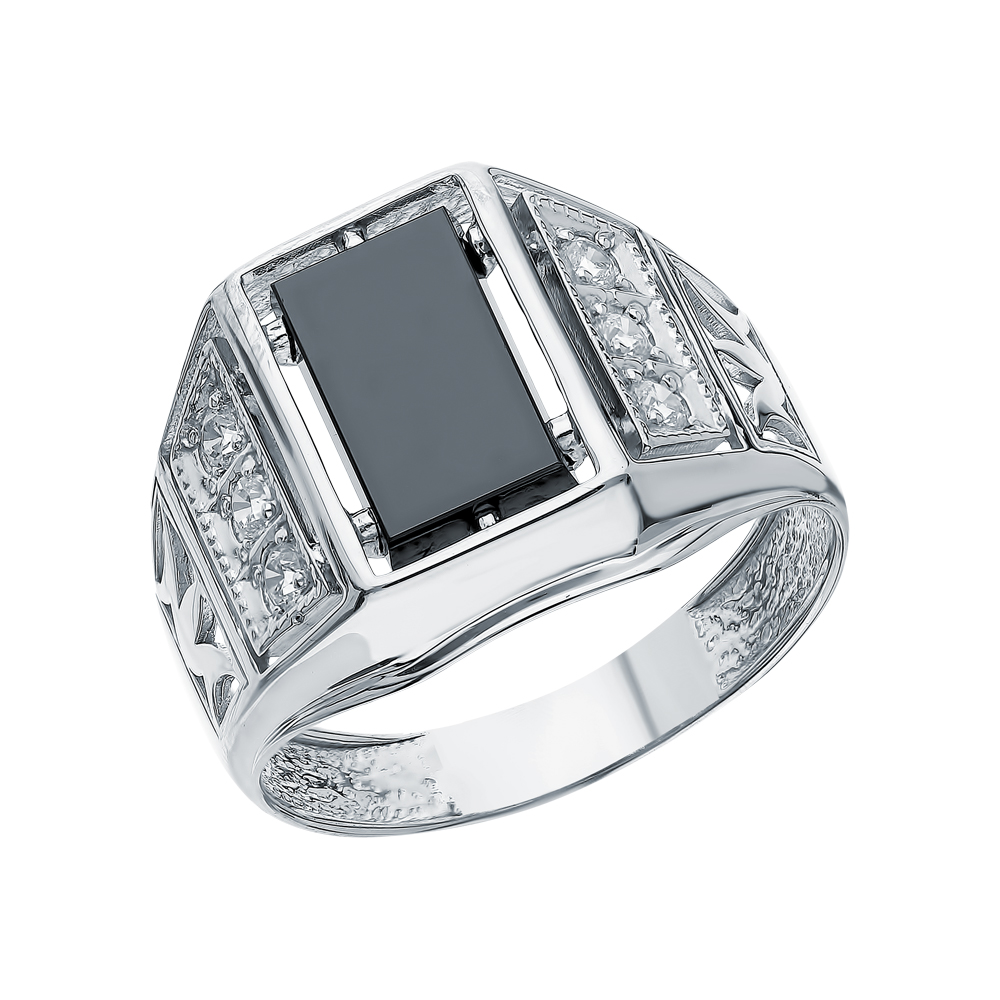 Серебряное кольцо с кубическим цирконием и ониксом в Самаре