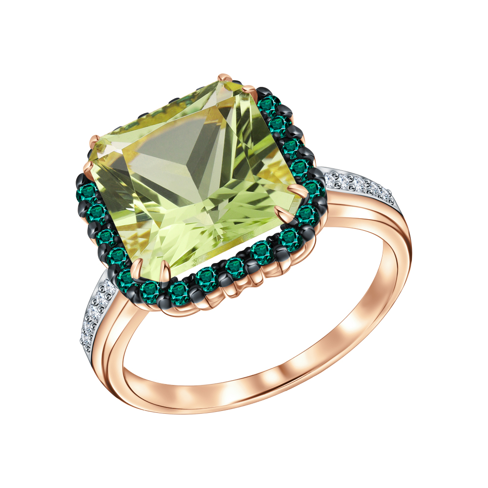 Фото «Золотое кольцо с изумрудами, лимонным кварцем и бриллиантами»