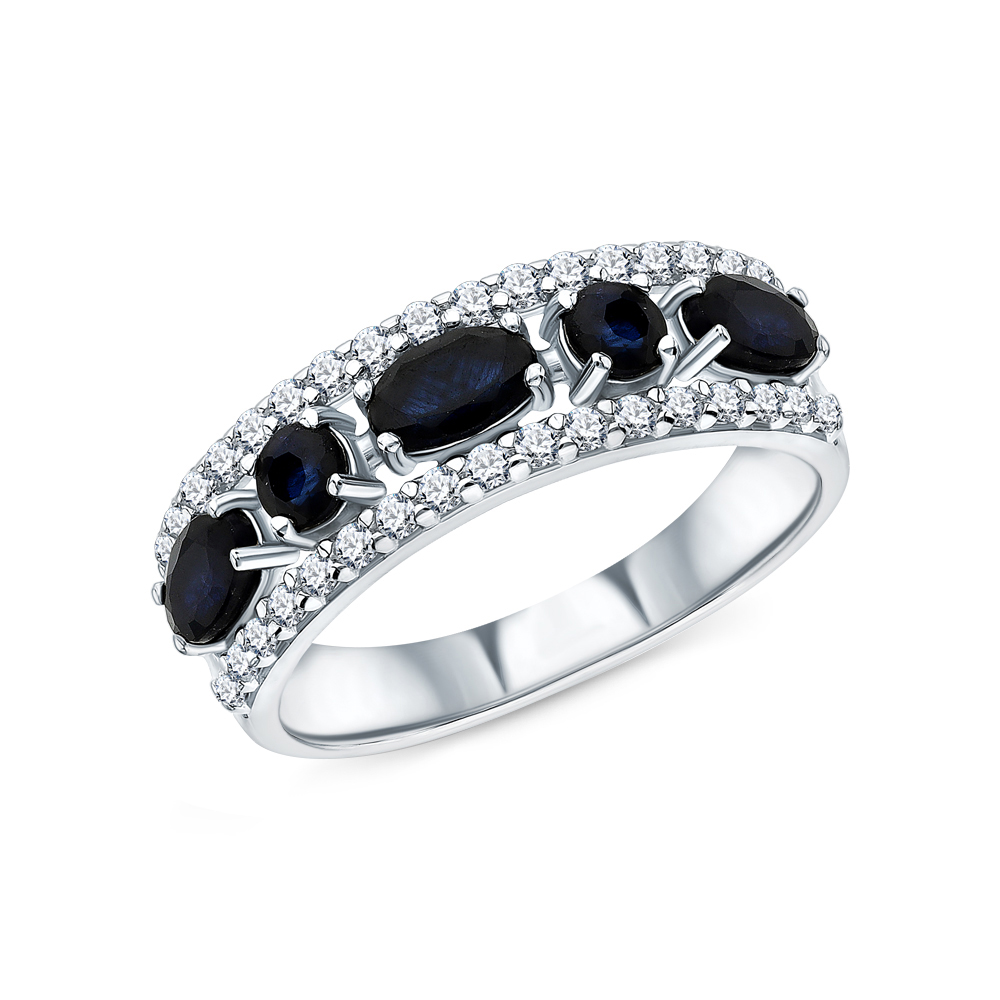 Фото «Серебряное кольцо с природными сапфирами и фианитами»