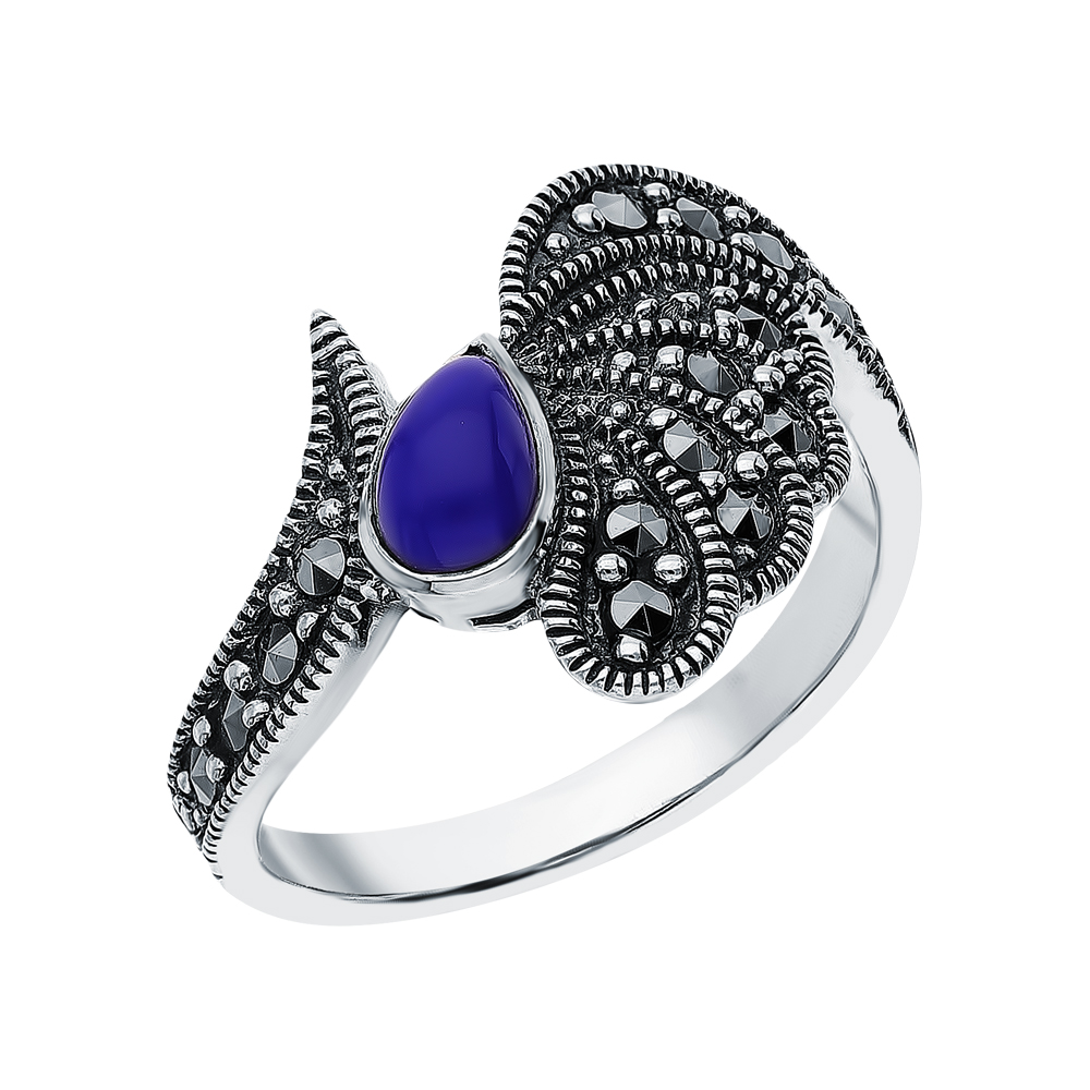 Фото «Серебряное кольцо с лазуритом и марказитами swarovski»