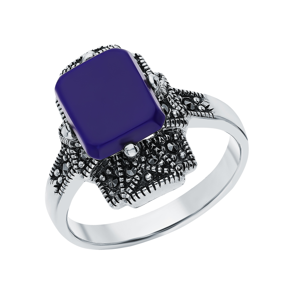 Фото «Серебряное кольцо с лазуритом и марказитами swarovski»