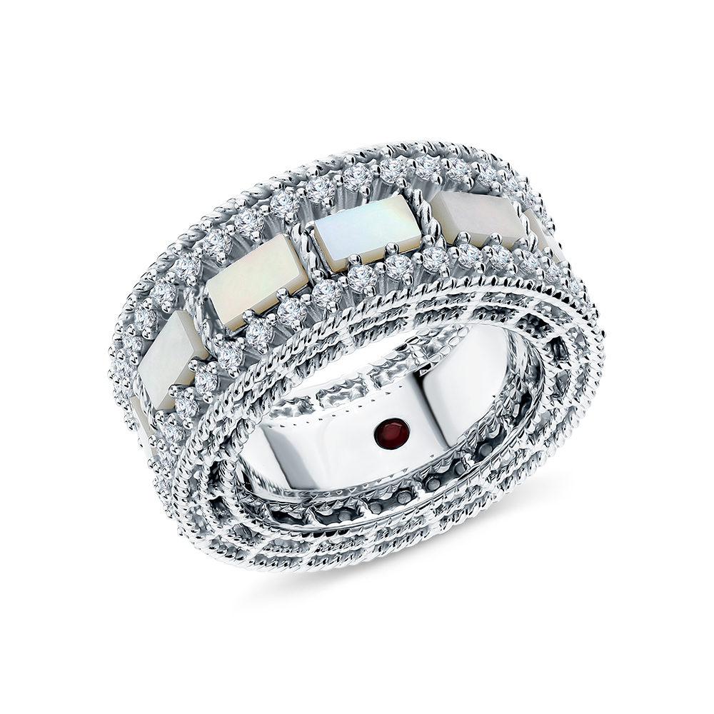 Серебряное кольцо с перламутром и фианитами в Краснодаре