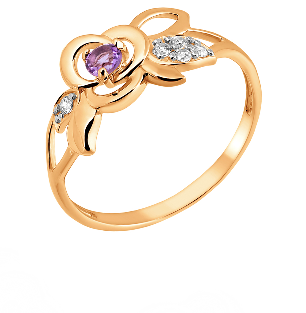Золотое кольцо с фианитами и аметистом в Самаре
