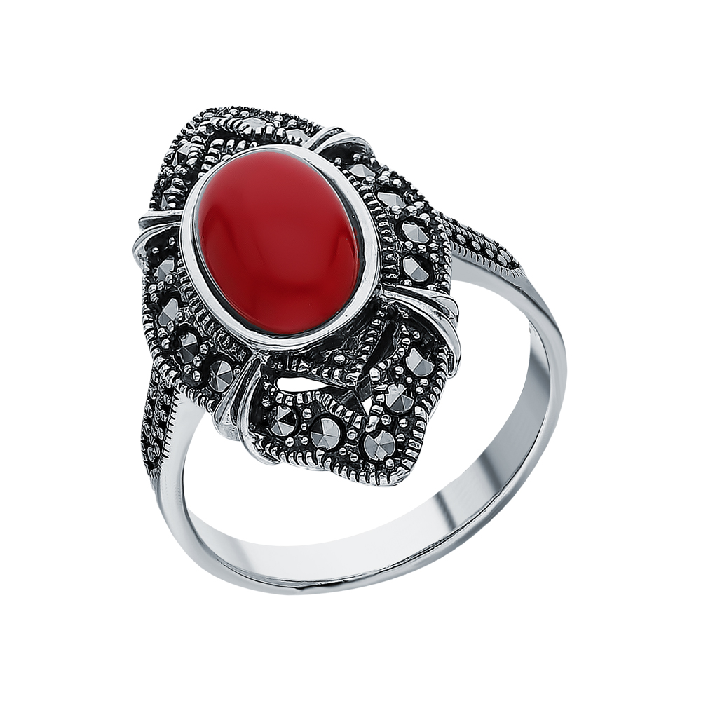Серебряное кольцо с марказитами swarovski и кораллами прессованными в Самаре