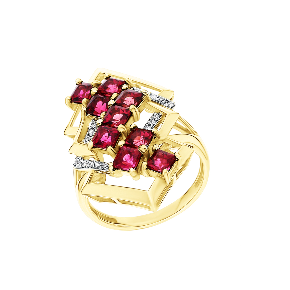 Фото «Золотое кольцо с рубеллитами и бриллиантами»