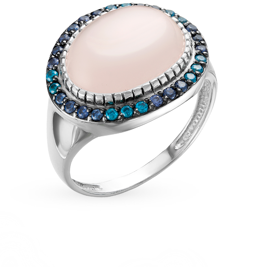 Серебряное кольцо с фианитами и кварцами розовыми в Краснодаре