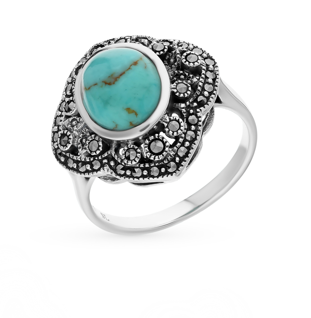 Фото «Серебряное кольцо с бирюзой и марказитами»