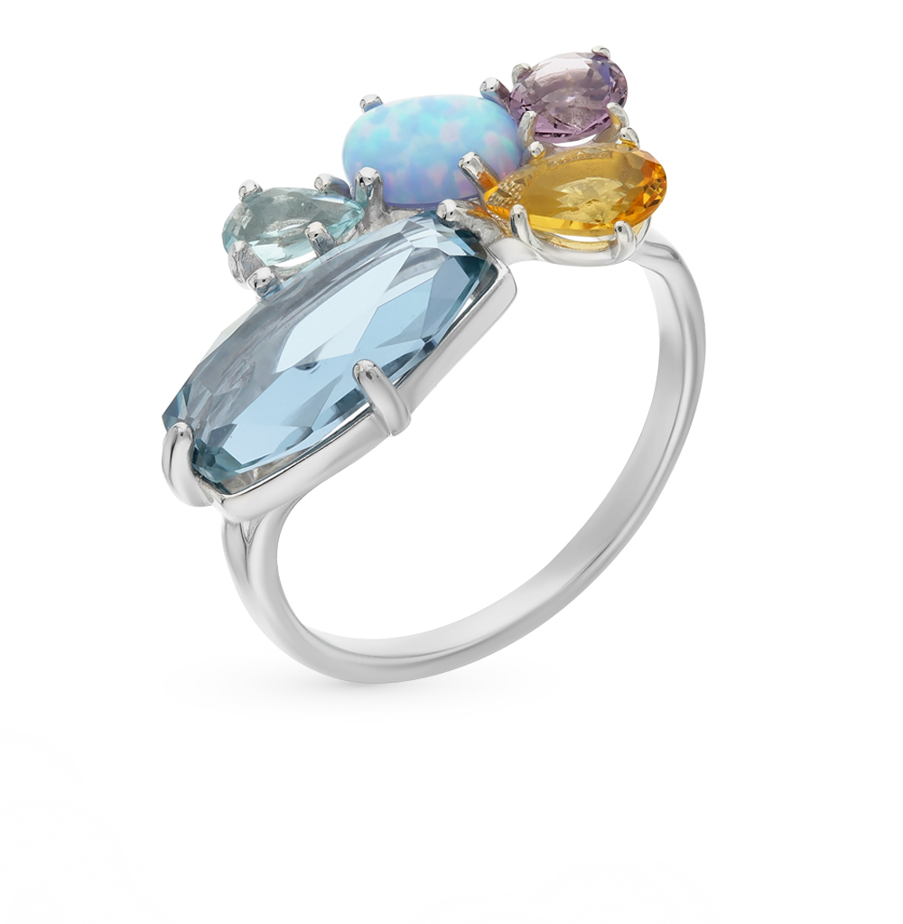 Фото «Серебряное кольцо с цитринами, опалами, топазами, аметистом и празиолит»