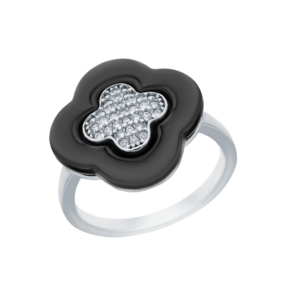 Фото «Серебряное кольцо с кубическим цирконием и керамикой»