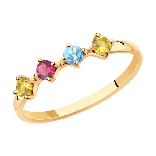 Фото «Золотое кольцо с цитринами и родолитами SOKOLOV 715913»
