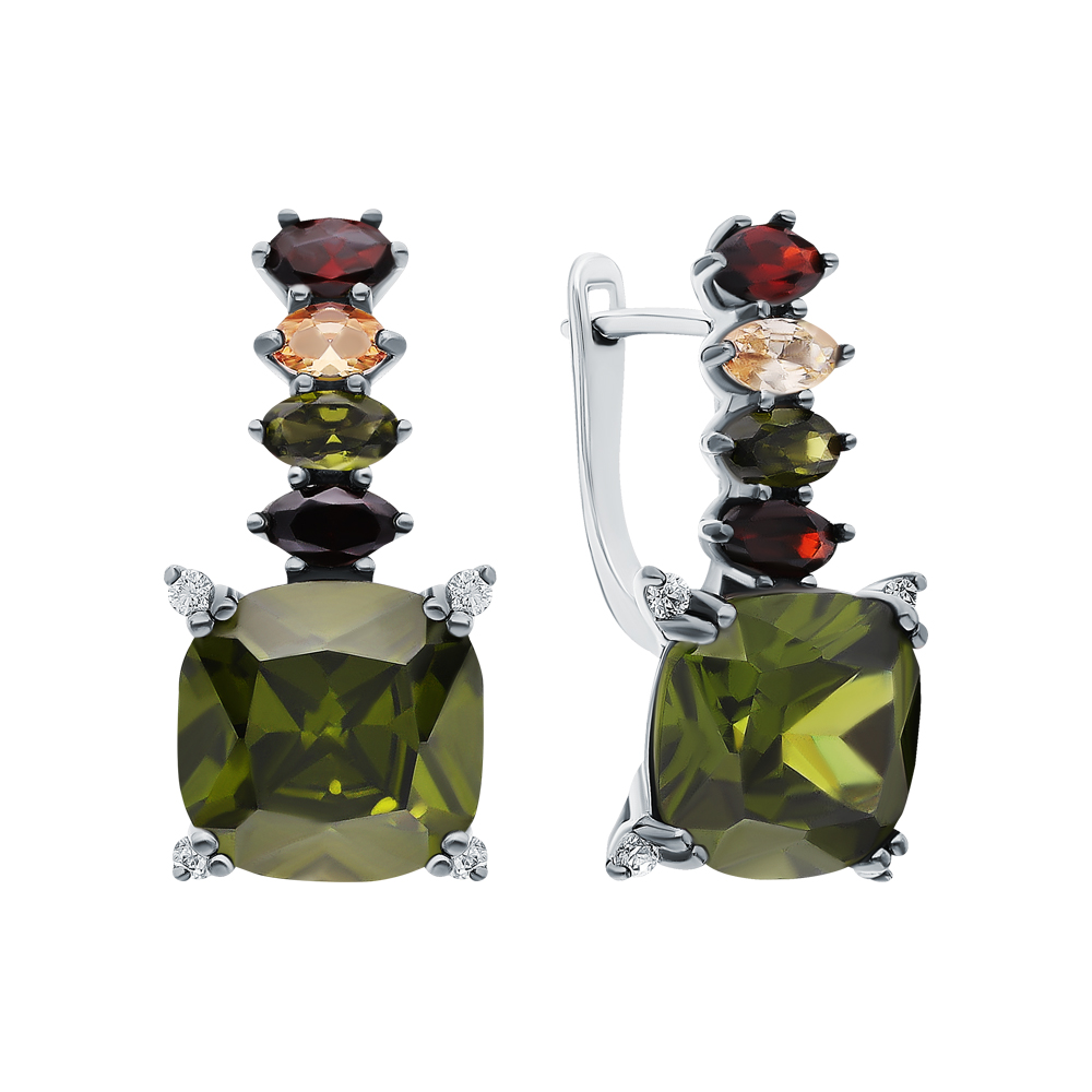 Фото «Серебряные серьги с кубическим цирконием и ювелирным стеклом»
