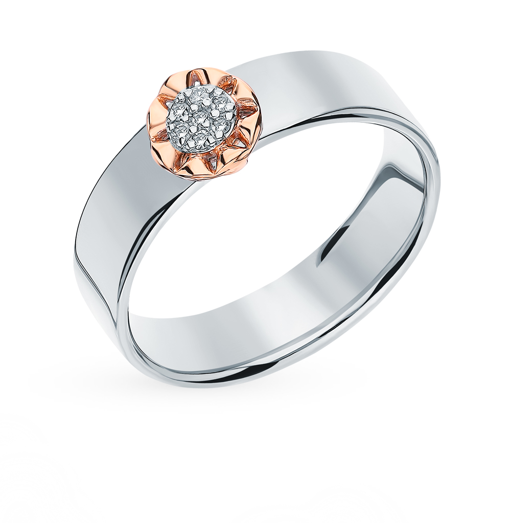 Серебряное кольцо с золотой вставкой и бриллиантами в Санкт-Петербурге
