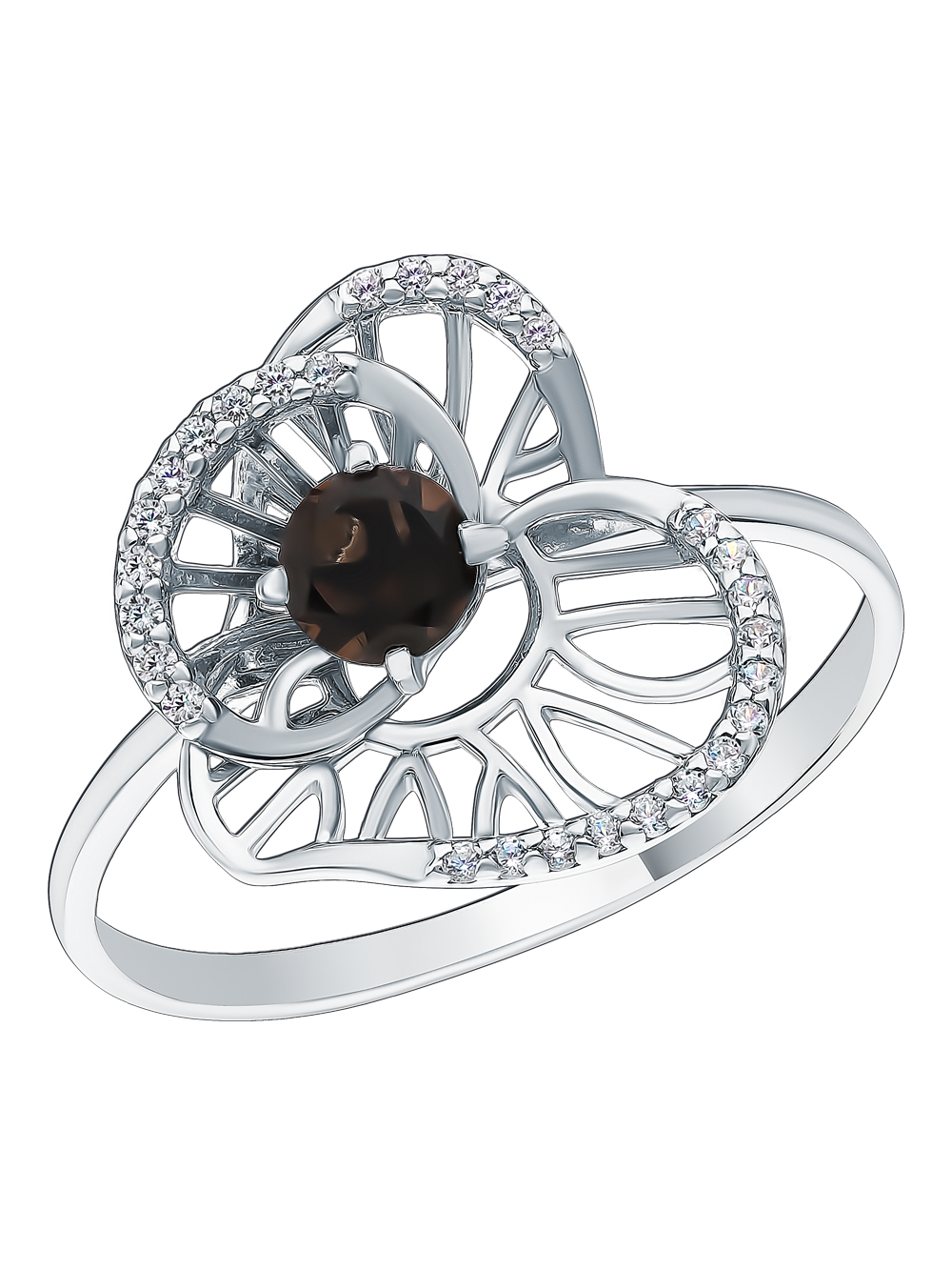 Серебряное кольцо с кубическим цирконием и кварцами дымчатыми в Санкт-Петербурге