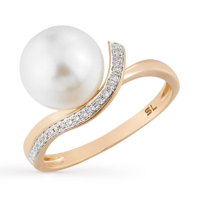 Золотое кольцо с жемчугом и бриллиантами в Екатеринбурге