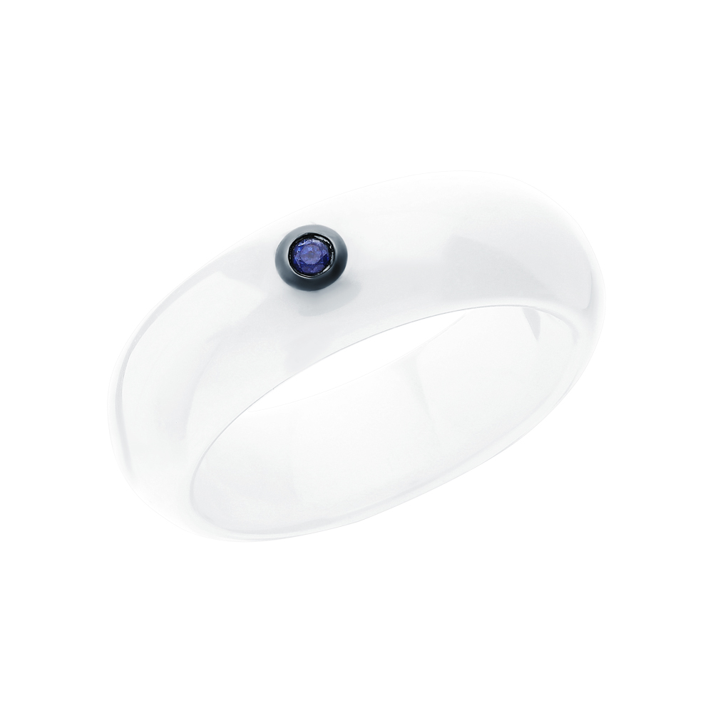 Фото «Керамическое кольцо с серебряной вставкой и сапфирами»