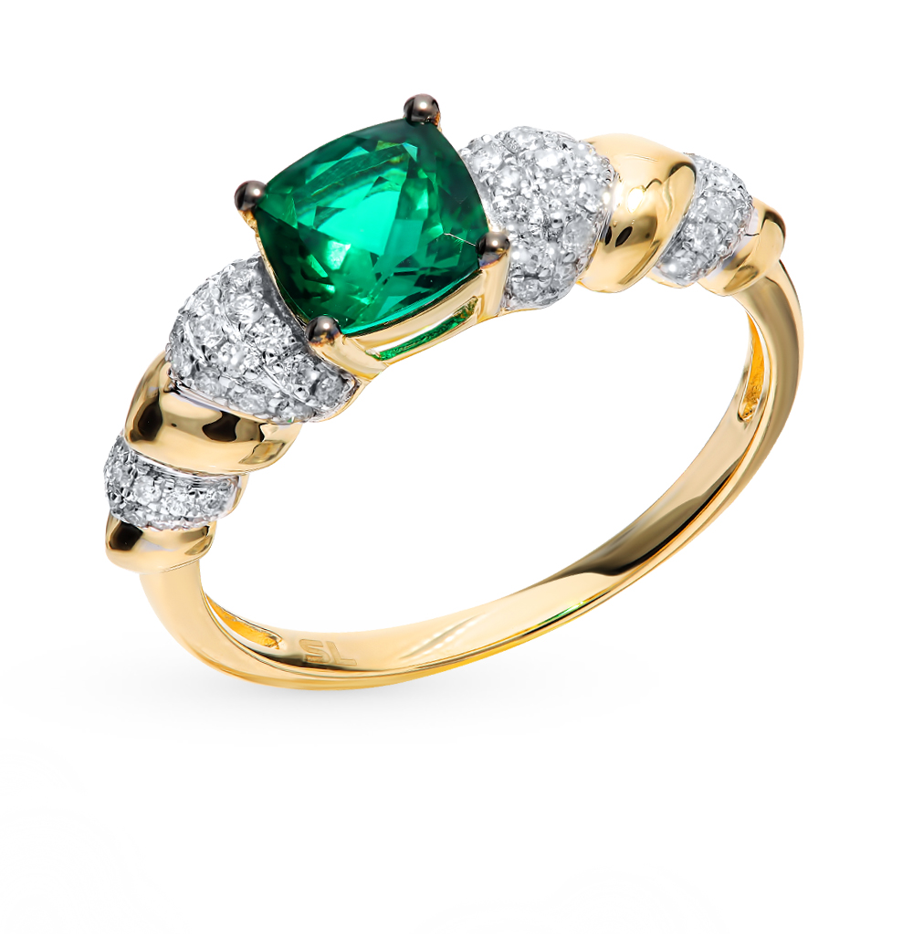 Фото «Золотое кольцо с бриллиантами и изумрудом»