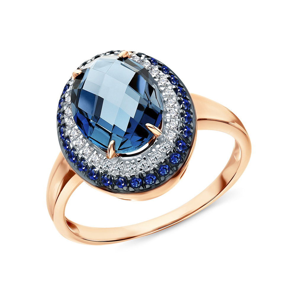 Золотое кольцо с топазами, сапфирами и бриллиантами в Екатеринбурге