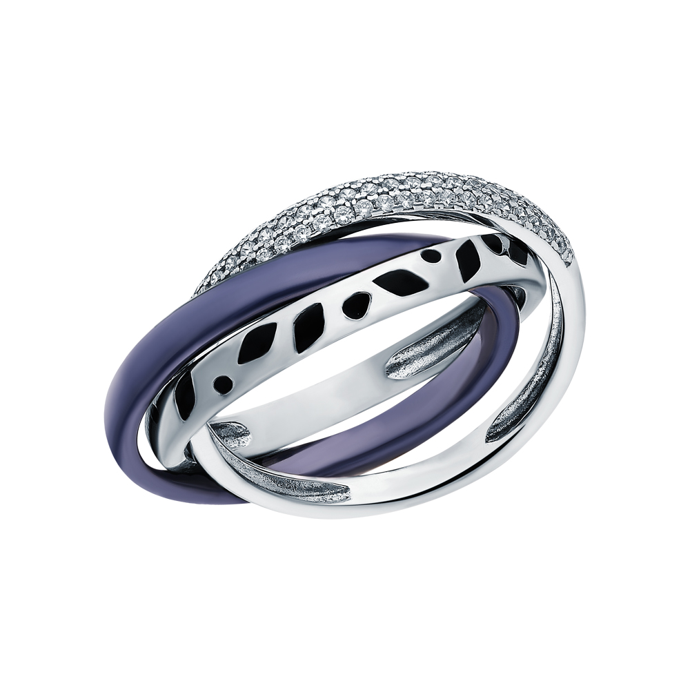 Серебряное кольцо с эмалью, кубическим цирконием и керамикой в Екатеринбурге