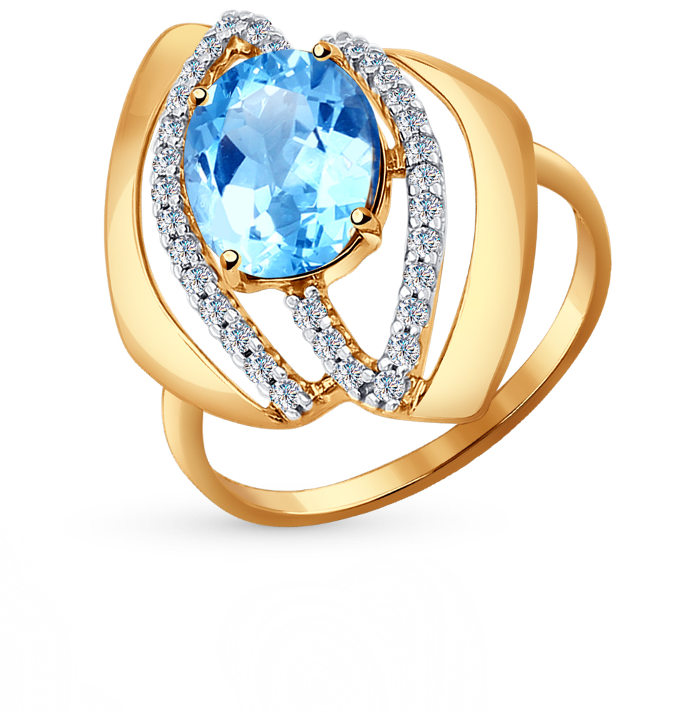 Фото «Золотое кольцо с фианитами и топазами SOKOLOV 714394»
