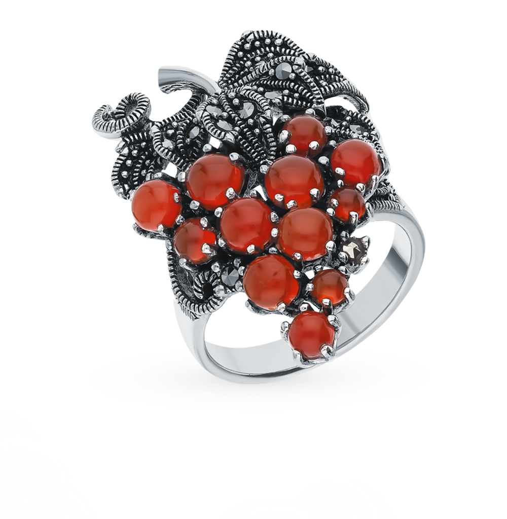 Фото «Серебряное кольцо с сердоликом и марказитами swarovski»