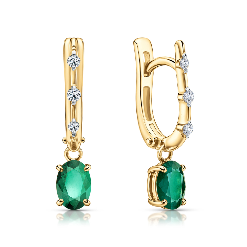 Золотые серьги с бриллиантами природными и изумрудами природными в Санкт-Петербурге