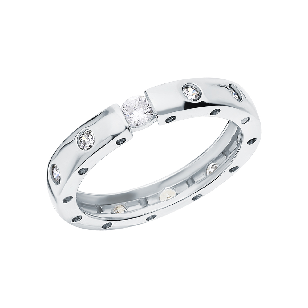 Серебряное кольцо с фианитами SUNLIGHT: белое серебро 925 пробы, фианит — купить в интернет-магазине Санлайт, фото, артикул 247072