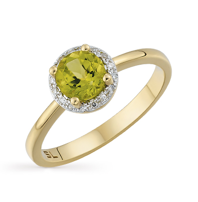 Золотое кольцо с хризолитом и бриллиантами в Самаре