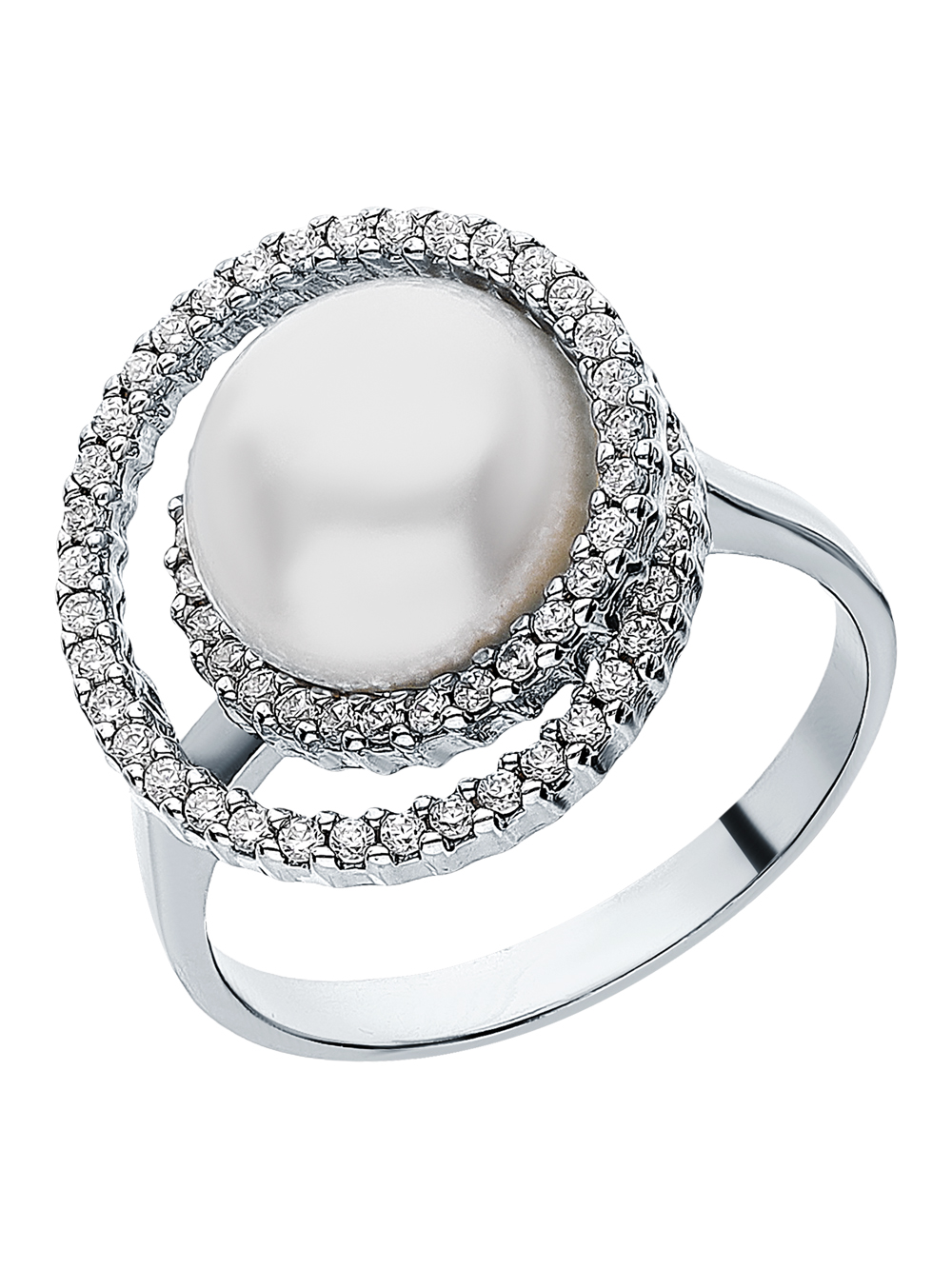 Серебряное кольцо с жемчугом и фианитами в Новосибирске
