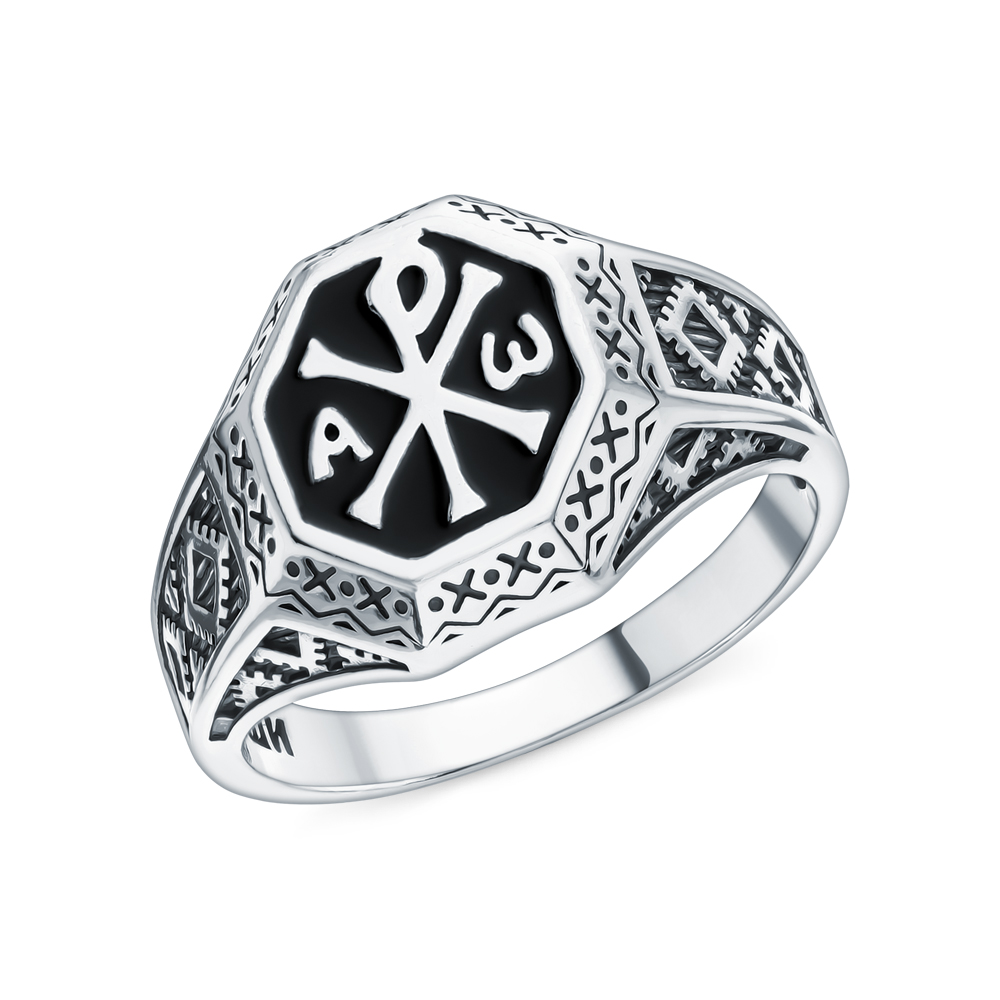 Серебряное кольцо с эмалью "Сим победиши" в Санкт-Петербурге