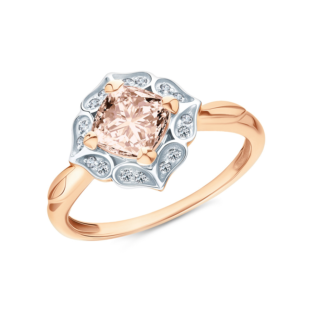 Золотое кольцо с морганитами и бриллиантами в Екатеринбурге