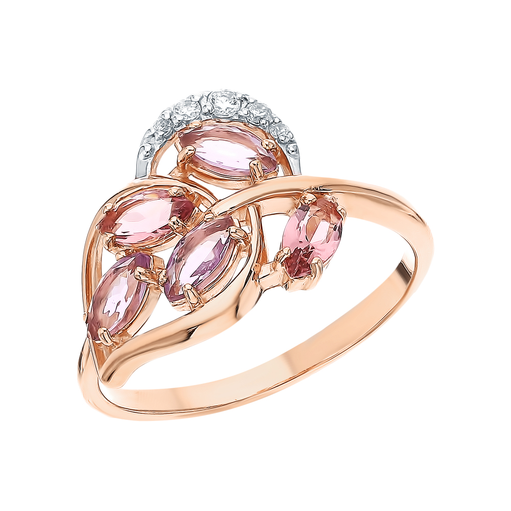 Золотое кольцо с фианитами и ювелирными кристаллами в Самаре