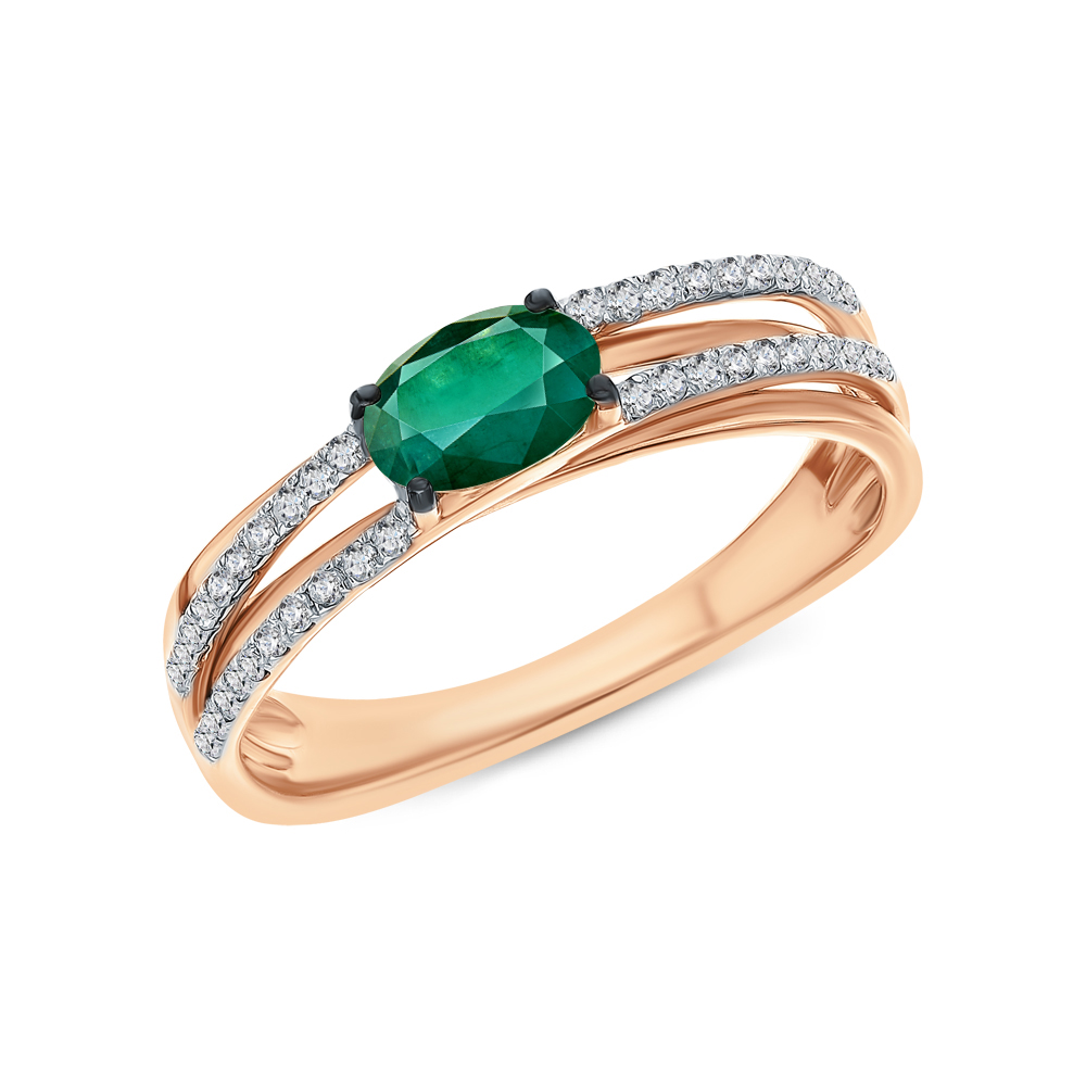 Золотое кольцо с изумрудом и бриллиантами в Самаре