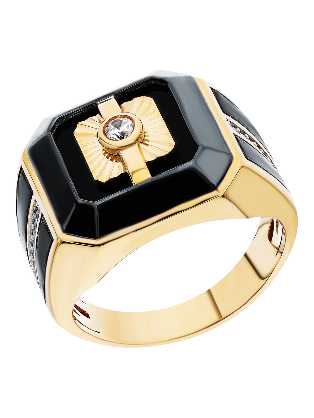 Золотое кольцо с фианитами и ониксом в Ростовe-на-Дону
