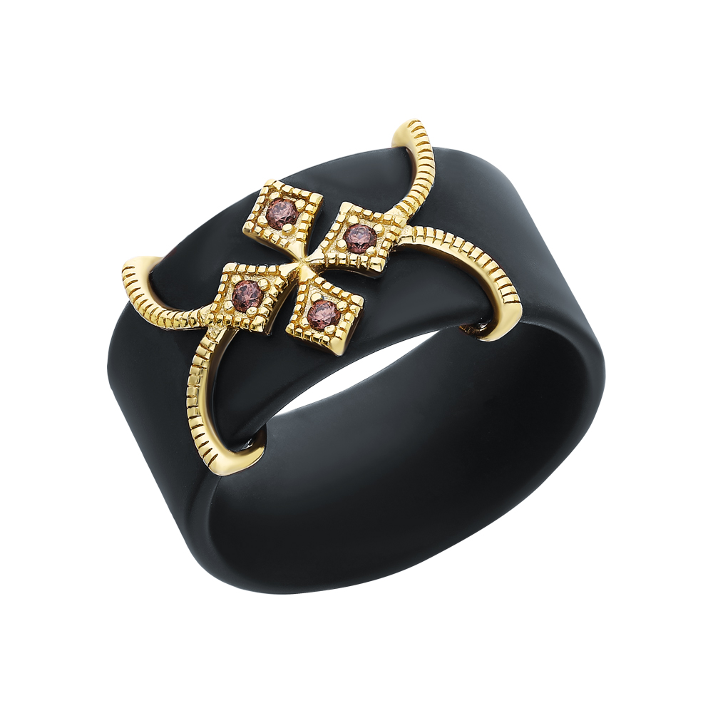 Керамическое кольцо с фианитами и серебряной вставкой в Краснодаре