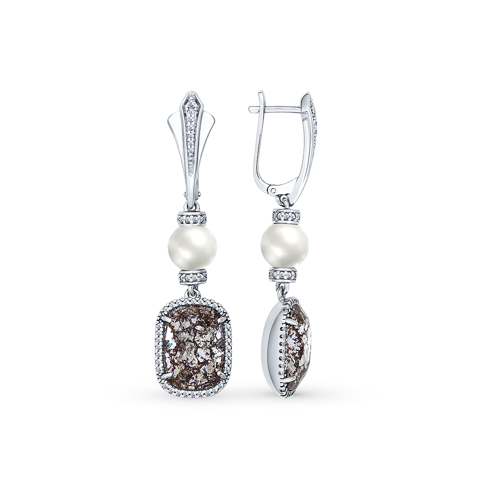 Фото «Серебряные серьги с жемчугом, фианитами и кристаллами»