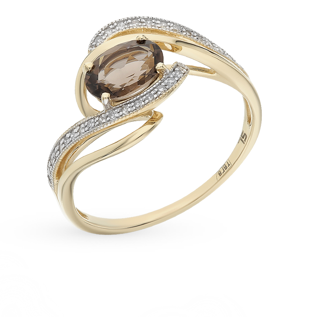 Золотое кольцо с раухтопазами и бриллиантами в Екатеринбурге