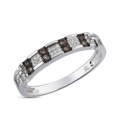 Фото «Золотое кольцо с кварцем, кварцем дымчатым и бриллиантами»