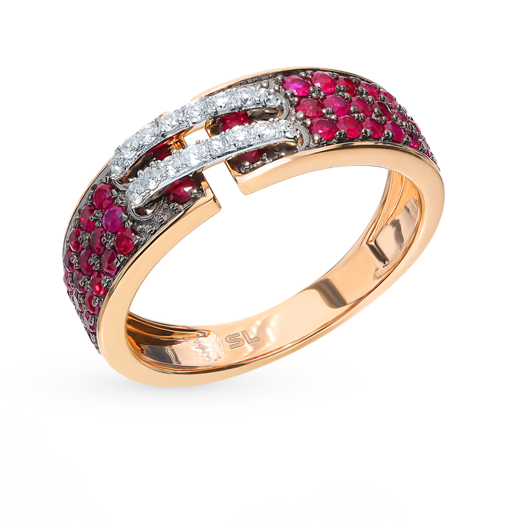 Золотое кольцо с рубинами и бриллиантами в Новосибирске