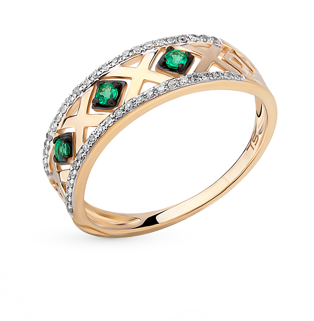 Золотое кольцо с изумрудами и бриллиантами в Краснодаре