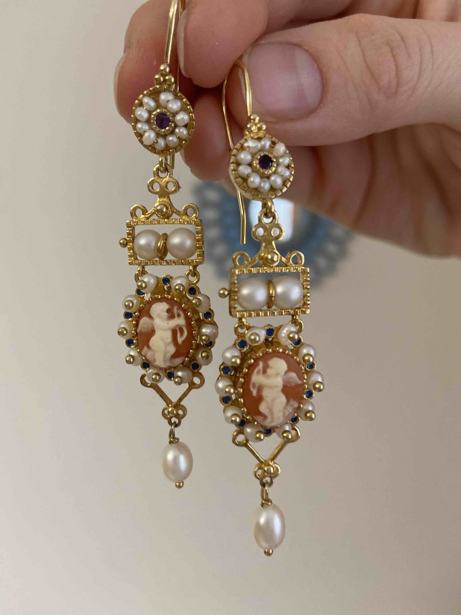 Серебряные серьги с эмалью, жемчугом, агатом и аметистом CAMEO ITALIANO ...